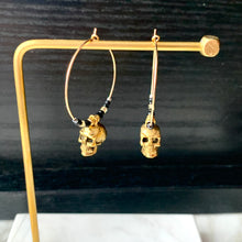 Load image into Gallery viewer, SKULL HOOP EARRINGS with black and gold accent beads