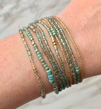 Load image into Gallery viewer, TURQUOISE AND GOLD beaded 'wristlace'