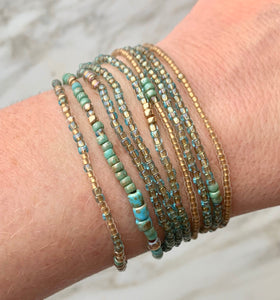 TURQUOISE AND GOLD beaded 'wristlace'