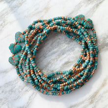 Load image into Gallery viewer, COPPER AND TURQUOISE beaded wristlace (wrap bracelet/necklace in one)