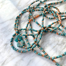 Load image into Gallery viewer, COPPER AND TURQUOISE beaded wristlace (wrap bracelet/necklace in one)