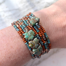 Load image into Gallery viewer, SMOKY TEAL AND TERRACOTTA beaded wristlace (wrap bracelet and necklace in one)