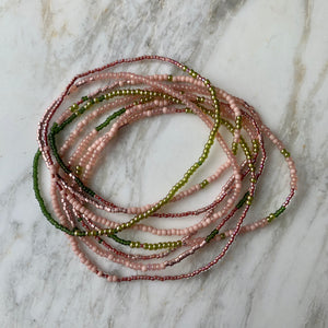 OLIVE AND PINK beaded wristlace