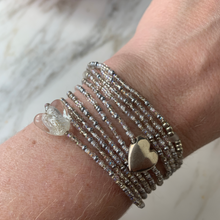 Load image into Gallery viewer, SILVER CONFETTI beaded wristlace with Czech glass heart