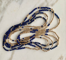 Load image into Gallery viewer, One of a Kind! MIDNIGHT LAPIS gemstone beaded 'wristlace' with lapis lazuli and gold beads