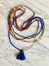 Load image into Gallery viewer, CHESTNUT & COBALT Lapis and apatite beaded 'wristlace'