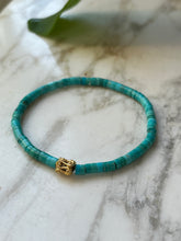 Load image into Gallery viewer, GENUINE TURQUOISE gemstone single-strand bracelet with gold-plated bead