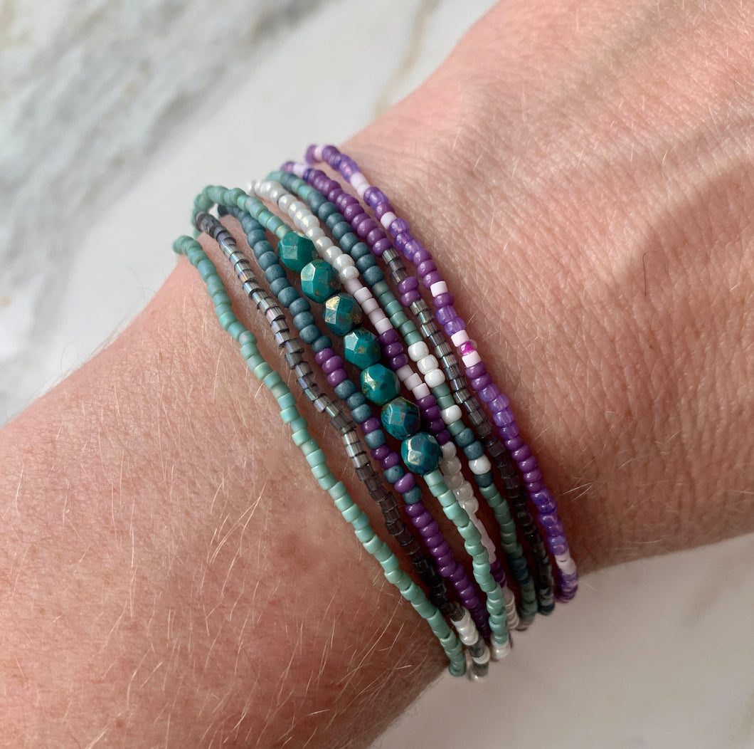 TURQUOISE AND PURPLE beaded wristlace