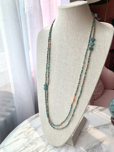 COPPER AND TURQUOISE beaded wristlace (wrap bracelet/necklace in one)
