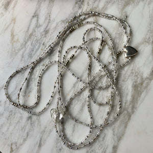 SILVER CONFETTI beaded wristlace with Czech glass heart