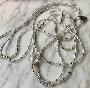 SILVER CONFETTI beaded wristlace with Czech glass heart