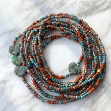 Load image into Gallery viewer, SMOKY TEAL AND TERRACOTTA beaded wristlace (wrap bracelet and necklace in one)