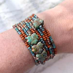 SMOKY TEAL AND TERRACOTTA beaded wristlace (wrap bracelet and necklace in one)