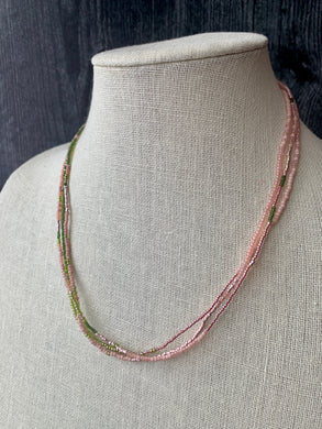 OLIVE AND PINK beaded wristlace