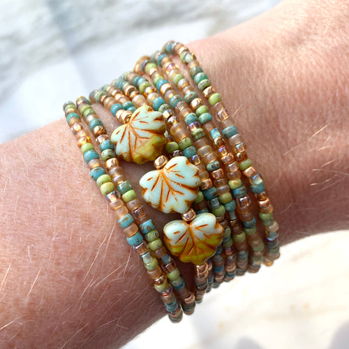 TURQUOISE AND CHARTREUSE wristlace (wrap bracelet/necklace)