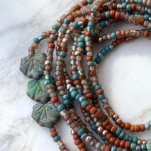 SMOKY TEAL AND TERRACOTTA beaded wristlace (wrap bracelet and necklace in one)