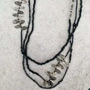 BLACK FRINGE 'wristlace' with rutilated quartz fringe