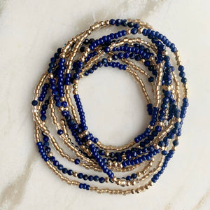 One of a Kind! MIDNIGHT LAPIS gemstone beaded 'wristlace' with lapis lazuli and gold beads